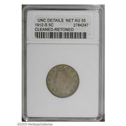 1912-S 5C --Cleaned, Retoned--ANACS. Unc Details, Net A 1912-S[5C]--Cleaned, Retoned--ANACS. Unc Det