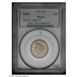 1883 5C With Cents PR66 PCGS. A lovely, sharply struck 1883[5C] With Cents PR66 PCGS.