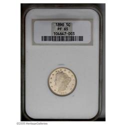 1890 5C PR65 NGC. Bright surfaces are covered in light 1890[5C] PR65 NGC.
