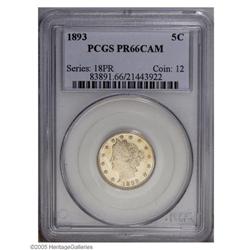 1893 5C PR66 Cameo PCGS. This gorgeous Gem Cameo proof 1893[5C] PR66 Cameo PCGS.
