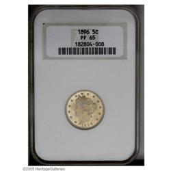 1896 5C PR65 NGC. Streaky golden and red-orange patina 1896[5C] PR65 NGC.