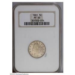 1901 5C PR65 NGC. Sharply struck, with streaks of ligh 1901[5C] PR65 NGC.