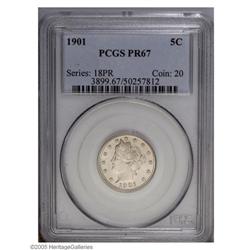 1901 5C PR67 PCGS. The obverse is virtually brilliant, 1901[5C] PR67 PCGS.