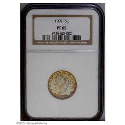 1902 5C PR65 NGC. Uniquely toned with scattered sky-bl 1902[5C] PR65 NGC.
