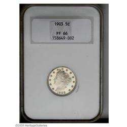 1903 5C PR66 PCGS. An exquisitely preserved proof Libe 1903[5C] PR66 PCGS.