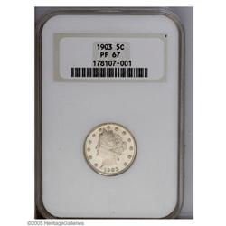 1903 5C PR67 PCGS. Scarce as a Gem proof, this example 1903[5C] PR67 PCGS.