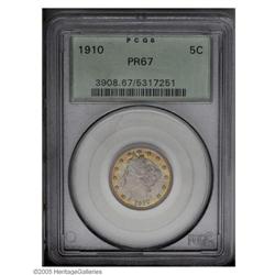 1910 5C PR67 PCGS. Exquisitely struck, with light gray 1910[5C] PR67 PCGS.