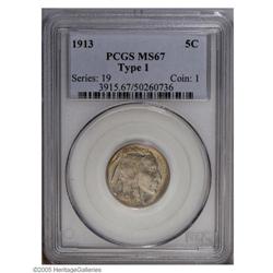 1913 5C Type One MS67 PCGS. Uncommon as a Superb Gem w 1913[5C] Type One MS67 PCGS.