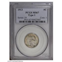 1913 5C Type One MS67 PCGS. Fraser''s original design 1913[5C] Type One MS67 PCGS.