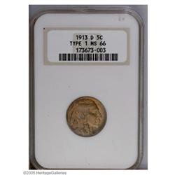 1913-D 5C Type One MS66 NGC. Fully struck and highly l 1913-D[5C] Type One MS66 NGC.