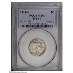 1913-S 5C Type One MS67 PCGS. Bright mint luster glows 1913-S[5C] Type One MS67 PCGS.