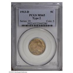1913-D 5C Type Two MS65 PCGS. Even golden colored on b 1913-D[5C] Type Two MS65 PCGS.