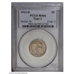 1913-D 5C Type Two MS66 PCGS. This frosty Premium Gem 1913-D[5C] Type Two MS66 PCGS.