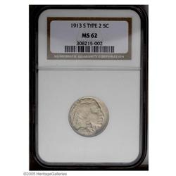 1913-S 5C Type Two MS62 NGC. Luminous olive-gold and l 1913-S[5C] Type Two MS62 NGC.