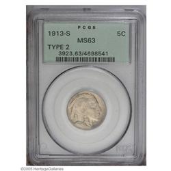 1913-S 5C Type Two MS63 PCGS. Minimally marked for the 1913-S[5C] Type Two MS63 PCGS.