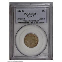 1913-S 5C Type Two MS64 PCGS. A pleasing representati 1913-S[5C] Type Two MS64 PCGS.