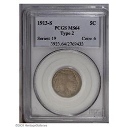 1913-S 5C Type Two MS64 PCGS. Dusky gray-olive patina, 1913-S[5C] Type Two MS64 PCGS.