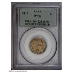 1914 5C MS66 PCGS. Highly lustrous surfaces display a 1914[5C] MS66 PCGS.