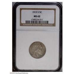 1915-S 5C MS62 NGC. Crisply struck and lightly toned, 1915-S[5C] MS62 NGC.