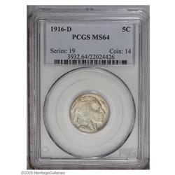 1916-D 5C MS64 PCGS. A thin veneer of powder-blue and 1916-D[5C] MS64 PCGS.