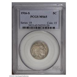 1916-S 5C MS65 PCGS. A splendid Gem quality example, a 1916-S[5C] MS65 PCGS.