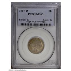1917-D 5C MS63 PCGS. Tan-brown and golden patina has s 1917-D[5C] MS63 PCGS.