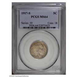 1917-S 5C MS64 PCGS. Wisps of champagne color adhere t 1917-S[5C] MS64 PCGS.