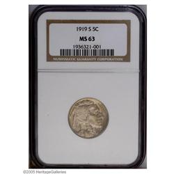1919-S 5C MS63 NGC. Well struck with faintly glossy su 1919-S[5C] MS63 NGC.