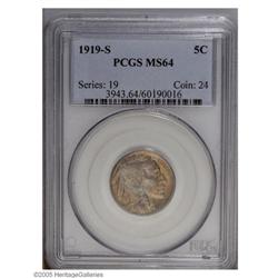 1919-S 5C MS64 PCGS. Brilliant gold toning with lilac 1919-S[5C] MS64 PCGS.