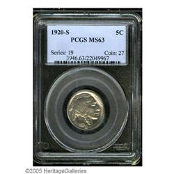 1920-S 5C MS63 PCGS. A scarce issue in Mint State, th 1920-S[5C] MS63 PCGS.