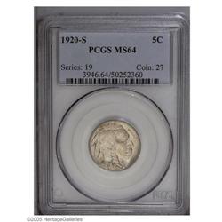 1920-S 5C MS64 PCGS. This coin is among the most visua 1920-S[5C] MS64 PCGS.