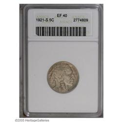 1921-S 5C XF40 ANACS. Streaks of golden-tan color cros 1921-S[5C] XF40 ANACS.