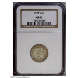 1923-S 5C MS63 NGC. Boldly struck overall, if slightly 1923-S[5C] MS63 NGC.
