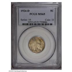 1924-D 5C MS65 PCGS. A lustrous light golden-brown Gem 1924-D[5C] MS65 PCGS.
