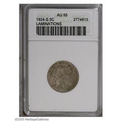 1924-S 5C --Laminations--AU55 ANACS. Light wear on the 1924-S[5C]--Laminations--AU55 ANACS.
