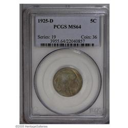 1925-D 5C MS64 PCGS. Delicate steel-green toning, shad 1925-D[5C] MS64 PCGS.