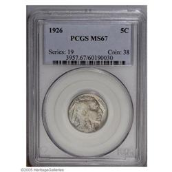 1926 5C MS67 PCGS. Boldly struck with thick mint frost 1926[5C] MS67 PCGS.