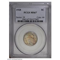 1928 5C MS67 PCGS. A conditionally rare date in the Bu 1928[5C] MS67 PCGS.