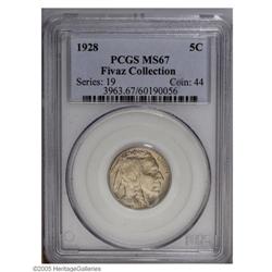 1928 5C MS67 PCGS. Ex: Fivaz Collection. Lovely steel- 1928[5C] MS67 PCGS.