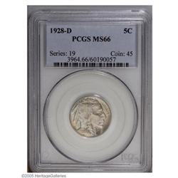 1928-D 5C MS66 PCGS. The ''28-D Buffalo nickel is read 1928-D[5C] MS66 PCGS.