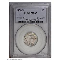 1936-S 5C MS67 PCGS. Spectacularly lustrous surfaces d 1936-S[5C] MS67 PCGS.