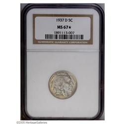 1937-D 5C MS67 S NGC. Fully lustrous surfaces are vis 1937-D[5C] MS67 [S NGC.