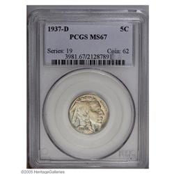 1937-D 5C MS67 PCGS. Subtle ice-blue and champagne pat 1937-D[5C] MS67 PCGS.