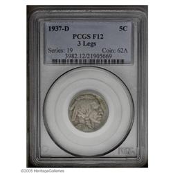 1937-D 5C Three-Legged Fine 12 PCGS. A pleasing and af 1937-D[5C] Three-Legged Fine 12 PCGS.