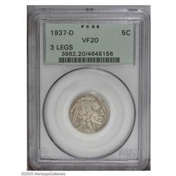 1937-D 5C Three-Legged VF20 PCGS. Gray on the highpoin 1937-D[5C] Three-Legged VF20 PCGS.