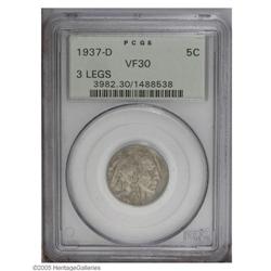 1937-D 5C Three-Legged VF30 PCGS. The surfaces show va 1937-D[5C] Three-Legged VF30 PCGS.