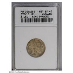 1937-D 5C Three-Legged--Rims Damaged--ANACS. AU Detail 1937-D[5C] Three-Legged--Rims Damaged--ANACS.