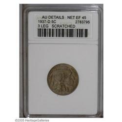 1937-D 5C Three-Legged--Scratched--ANACS. AU Details, 1937-D[5C] Three-Legged--Scratched--ANACS. AU 