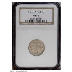1937-D 5C Three-Legged AU58 NGC. Rose-gray surfaces th 1937-D[5C] Three-Legged AU58 NGC.