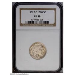 1937-D 5C Three-Legged AU58 NGC. Bright gold-beige sur 1937-D[5C] Three-Legged AU58 NGC.